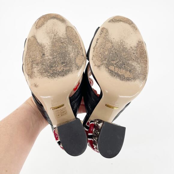 Gucci Black Quilted Leather Webby Snake-heel Mule Sandal Slide size EU 38.5 - Picture 9 of 13